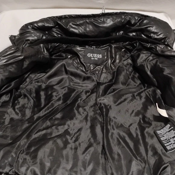 Guess Black Puffer Coat W Silver Detail Sz.M Gently Worn - Picture 12 of 15